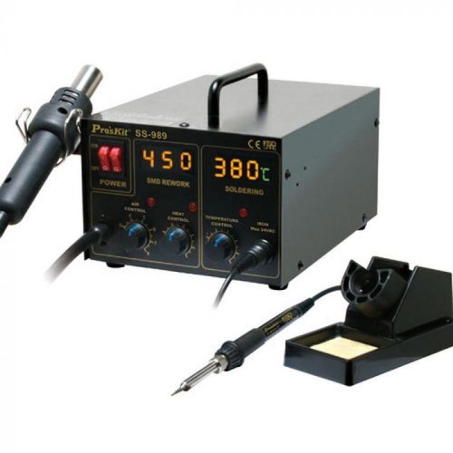 Паяльная станция Pro'sKit SS-989B паяльник 60Вт, фен 24л/мин, LED-индикация, антистат. защита)  картинка